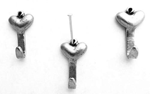 Norma Jean Designs 3PC Set Mini Heart Hooks, Antique Silver