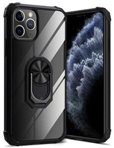 greatruly kickstand case for iphone 11 pro max 6.5 inch (2019),drop protection clear case,slim phone cover shell,soft bumper + hard back + ring stand fits magnetic car mount,black