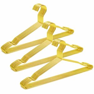 amber home 17" shiny gold strong metal hanger 30 pack, gold clothes hangers, heavy duty coat hangers, standard suit hangers for jacket, shirt, dress (gold, 30)