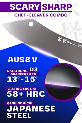 Dalstrong Hybrid Cleaver & Chef Knife - 8 inch - Phantom Series - 'The Crixus' - Japanese High-Carbon AUS8 Steel Kitchen Knife - Pakkawood Handle - Cooking Knife - Sheath Included