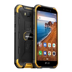 ulefone rugged smartphone unlocked, armor x6 (2022) ip68 waterproof cell phone, 5.0 inch, android 9.0 2gb+16gb, 4000mah battery, global 3g dual sim, led light, face id compass+gps shockproof (orange)
