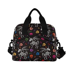 unicorn black skull lunch bags for women skeleton cooler bag halloween gothic durable insulated lunch box lunch tote bag for office work school picnic 2040067