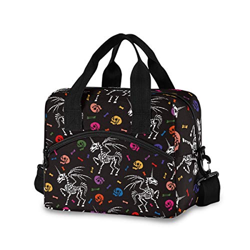 Unicorn Black Skull Lunch Bags for Women Skeleton Cooler Bag Halloween Gothic Durable Insulated Lunch Box Lunch Tote Bag for Office Work School Picnic 2040067