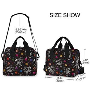 Unicorn Black Skull Lunch Bags for Women Skeleton Cooler Bag Halloween Gothic Durable Insulated Lunch Box Lunch Tote Bag for Office Work School Picnic 2040067