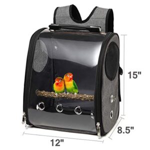 Bird Parrot Backpack Carrier Travel Bag with Perch Stand for Parakeets Cockatiels Conures Finches Lovebirds Small Medium Birds Cage Outside Airlines Airplane Plane Approved Car Lightweight Transparent