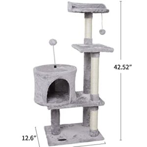 FISH&NAP US06H Cat Tree Cat Tower Cat Condo Sisal Scratching Posts with Jump Platform Cat Furniture Activity Center Play House Grey