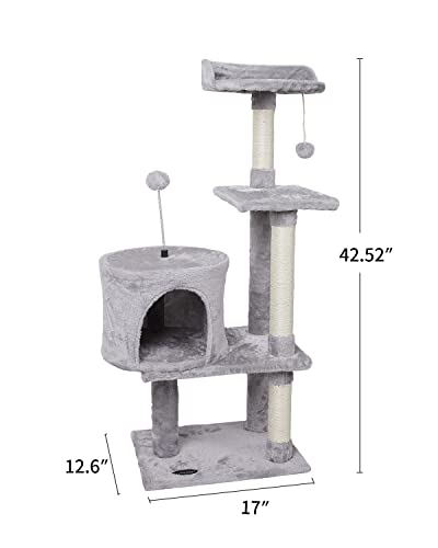 FISH&NAP US06H Cat Tree Cat Tower Cat Condo Sisal Scratching Posts with Jump Platform Cat Furniture Activity Center Play House Grey