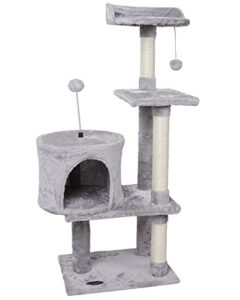 fish&nap us06h cat tree cat tower cat condo sisal scratching posts with jump platform cat furniture activity center play house grey