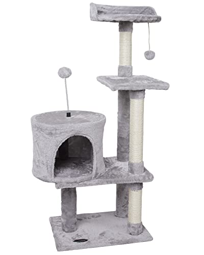 FISH&NAP US06H Cat Tree Cat Tower Cat Condo Sisal Scratching Posts with Jump Platform Cat Furniture Activity Center Play House Grey