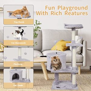 FISH&NAP US06H Cat Tree Cat Tower Cat Condo Sisal Scratching Posts with Jump Platform Cat Furniture Activity Center Play House Grey