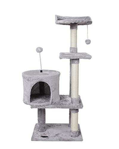 FISH&NAP US06H Cat Tree Cat Tower Cat Condo Sisal Scratching Posts with Jump Platform Cat Furniture Activity Center Play House Grey