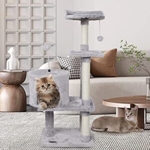 FISH&NAP US06H Cat Tree Cat Tower Cat Condo Sisal Scratching Posts with Jump Platform Cat Furniture Activity Center Play House Grey