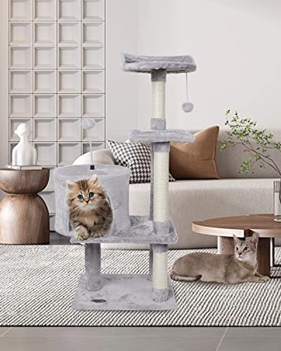 FISH&NAP US06H Cat Tree Cat Tower Cat Condo Sisal Scratching Posts with Jump Platform Cat Furniture Activity Center Play House Grey