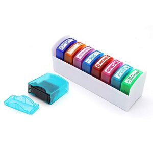 reliancer 8pcs teacher stamp set colorful self-inking motivation school grading stamps encouraging comments classroom homework rating stamp office stationery stamps with storage tray (8pcs-b)