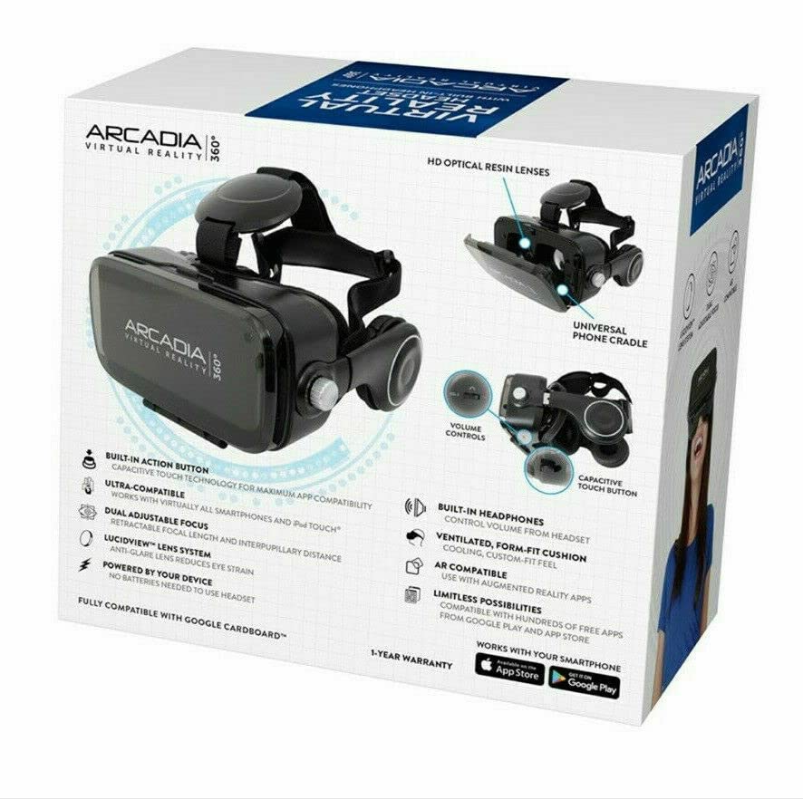 Arcadia 360 Virtual Reality Headset, VR Cell Phone Headset for Mobile Games, Movies, Travel. Compatible with Your Smartphone Device.