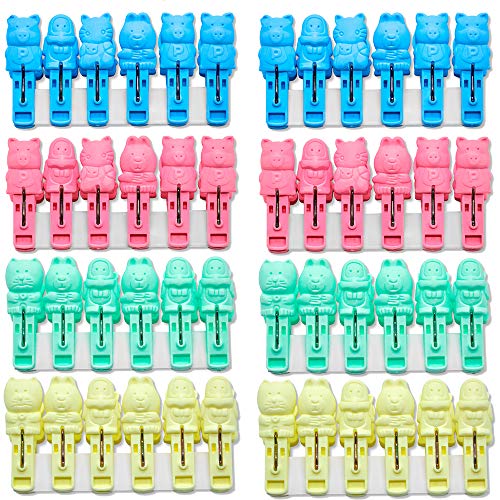 Foshine Clothespins 48pack Clothes Clips Cute Sturdy Cartoon cat Monkey Clothes pins Plastic Pegs Clothespin Laundry Windproof Clothespin Photo Paper Pegs Craft Clips Painting Display Pegs Kitchen