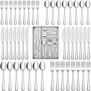 Hiware 40-Piece Silverware Set with Drawer Organizer, Flatware Sets for 8, Stainless Steel Cutlery Set with Tray, Utensils Tableware For Home Kitchen Restaurant Hotel, Mirror Polished, Dishwasher Safe