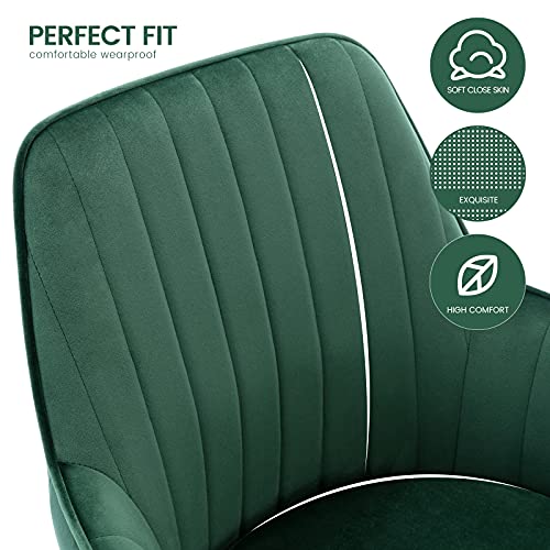 ceedment Modern Living Dining Room Accent Arm Chairs Club Guest with Gold Metal Legs (2, Green)