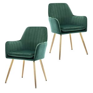 ceedment modern living dining room accent arm chairs club guest with gold metal legs (2, green)