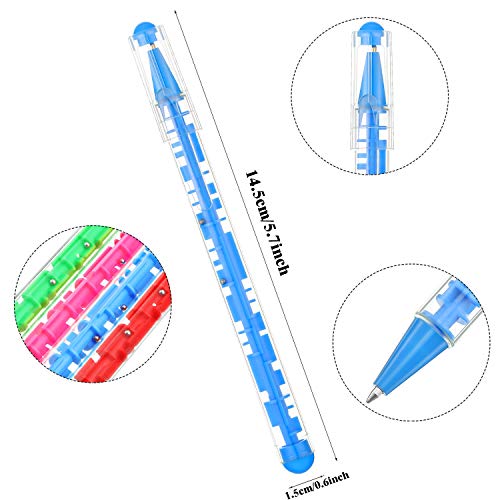 24 Pieces Maze Pen Puzzle Novelty Ink Pen Fidget Toy Pen with Ball Maze Inside for School Office Stationery Birthday Party Supply (Pink, Blue, Red, Green)