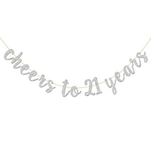 innoru glitter silver cheers to 21 years banner - 21st birthday sign bunting 21& legal marriage anniversary party bunting decoration