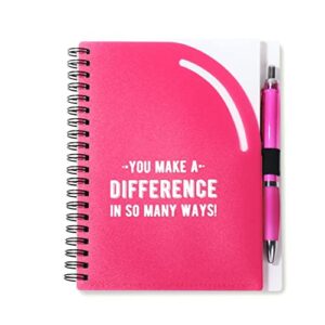 cheersville motivational journal & pen gift set - pink cover with pen, pen loop, and inner pocket - onboarding teamwork gifts