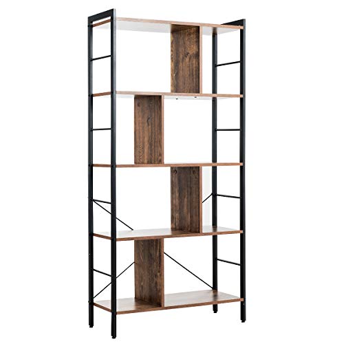 Giantex 4-Tier Bookshelf, Industrial Style Bookcase with Metal Frame, Free Standing Storage Display Shelves, Home Office Study Storage Rack Shelves with Dividers, Wood Shelving Unit (Rustic Brown)