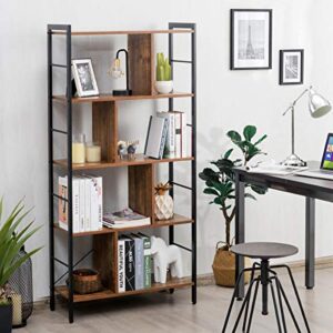 Giantex 4-Tier Bookshelf, Industrial Style Bookcase with Metal Frame, Free Standing Storage Display Shelves, Home Office Study Storage Rack Shelves with Dividers, Wood Shelving Unit (Rustic Brown)