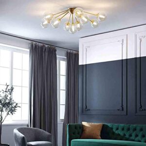 KCO Lighting Glass Ceiling Light Modern 10-Light Glass Chandeliers Mid Century Brass Close to Ceiling lamp for Bedroom Living Room (10 Lights)