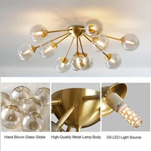 KCO Lighting Glass Ceiling Light Modern 10-Light Glass Chandeliers Mid Century Brass Close to Ceiling lamp for Bedroom Living Room (10 Lights)