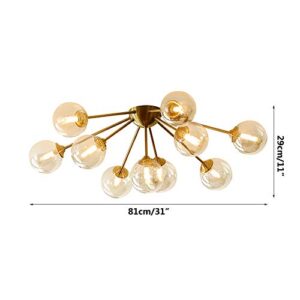 KCO Lighting Glass Ceiling Light Modern 10-Light Glass Chandeliers Mid Century Brass Close to Ceiling lamp for Bedroom Living Room (10 Lights)