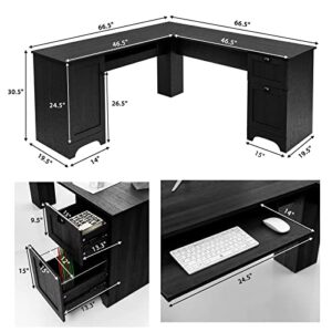 Tangkula L Shaped Office Desk, 66.5 Inches Corner Computer Desk with Storage Drawers & Cabinet, Home Office Desk with Pull-Out Keyboard Tray, Space-Saving Computer Workstation