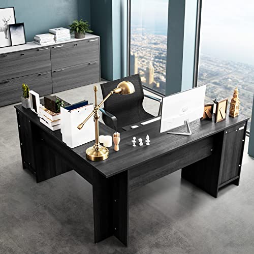 Tangkula L Shaped Office Desk, 66.5 Inches Corner Computer Desk with Storage Drawers & Cabinet, Home Office Desk with Pull-Out Keyboard Tray, Space-Saving Computer Workstation