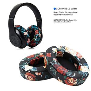 MMOBIEL Ear Pads Cushions Compatible with Beats by Dr. Dre Studio 2.0 Wired/Wireless B0500/B0501 & Beats Studio 3.0 () (Black Flower)