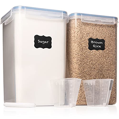 XXL 7 qt / 6.5 L / 220 Oz Food Storage Airtight Pantry Containers [Set of 2] WIDE & DEEP + FREE 2 Measuring Cup + deal for Sugar, Flour - Clear Plastic - Leakproof - BPA Free - Clear