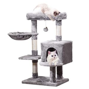 mq cat tree tower 36.7in with padded plush perches, condo, hammock & cat scratching post for kittens, large cats, gray
