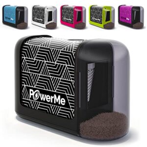 powerme electric pencil sharpener - pencil sharpener battery powered for kids, school, home, office, classroom, artists – battery operated pencil sharpener for colored pencils, ideal for no. 2 (black)