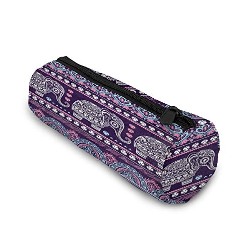 Aieefun Tribal Ethnic Elephant Cylinder Pencil Case Holder Zipper Large Capacity Pen Bag Pouch Stationery Cosmetic Makeup Bag