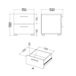 Tvilum 2 Drawer Bedroom Nightstand Nighstand, 15.75 in x 15.85 in x 16.65 in, Black