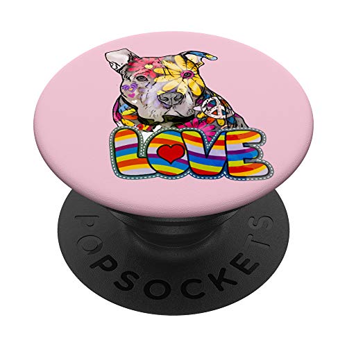 Peace love Pitbulls Pitbull Owner gift Hippie Flower Power PopSockets PopGrip: Swappable Grip for Phones & Tablets