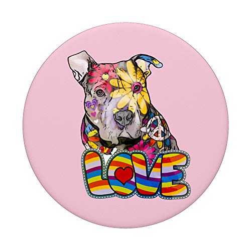 Peace love Pitbulls Pitbull Owner gift Hippie Flower Power PopSockets PopGrip: Swappable Grip for Phones & Tablets