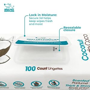 Best Pet Supplies Coconut-Scented Moisturizing Pet Wipes for Dogs & Cats – Extra Soft & Strong Grooming Wipes with Gentle Plant-Derived Formula, Model Number: WW-CO-100 Count (Pack of 1)