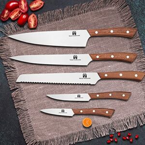 Vestaware Knife Set, 6-Piece Kitchen Knife Set with Block Japanese HC Steel Chef Knife Set Professional, Forged Knives Set with Block Wooden