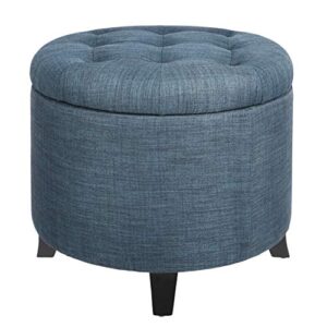 first hill fhw round storage ottoman with removable lid blue fabric