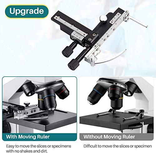 Microscope for Kid Student Adult, 100X-2000X Compound Monocular Microscope with Mechanical Platform Slides Set, Phone Adapter for School Home Education