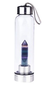 chezmax crystal glass water bottle energy quartz gemstone water bottle with changeable natural crystal center for healing and wellness