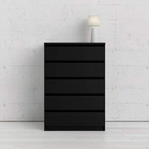 Tvilum, Handle-free, Contemporary, Bedroom Furniture, College Living 5 Drawer Chest, Black