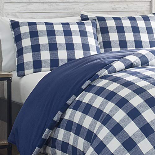 Eddie Bauer - Queen Comforter Set, Reversible Cotton Bedding with Matching Shams, Stylish Plaid Home Decor (Lakehouse Blue, Queen)