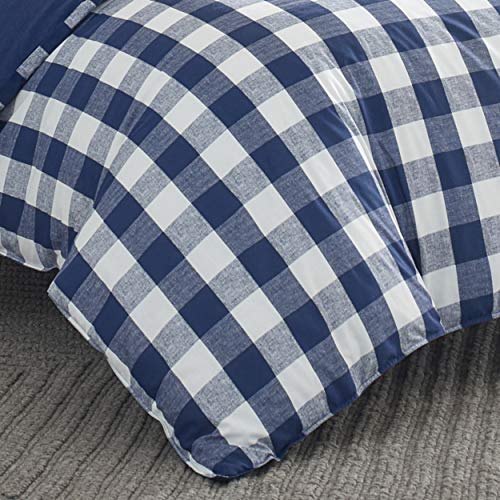 Eddie Bauer - Queen Comforter Set, Reversible Cotton Bedding with Matching Shams, Stylish Plaid Home Decor (Lakehouse Blue, Queen)