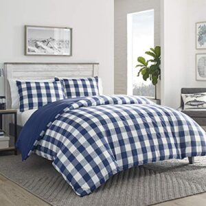 Eddie Bauer - Queen Comforter Set, Reversible Cotton Bedding with Matching Shams, Stylish Plaid Home Decor (Lakehouse Blue, Queen)